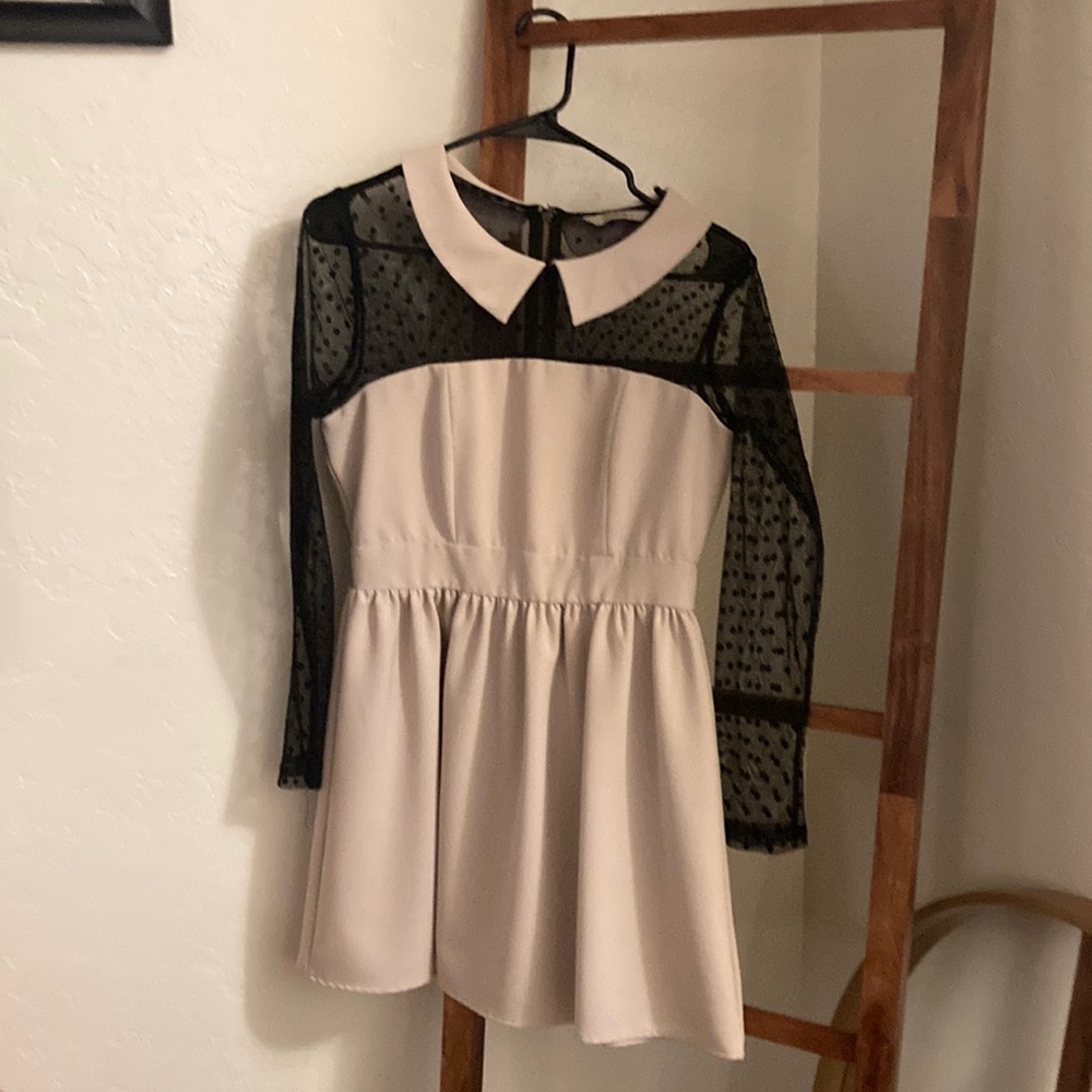 Boutique dress - small - light beige with black polka dots
